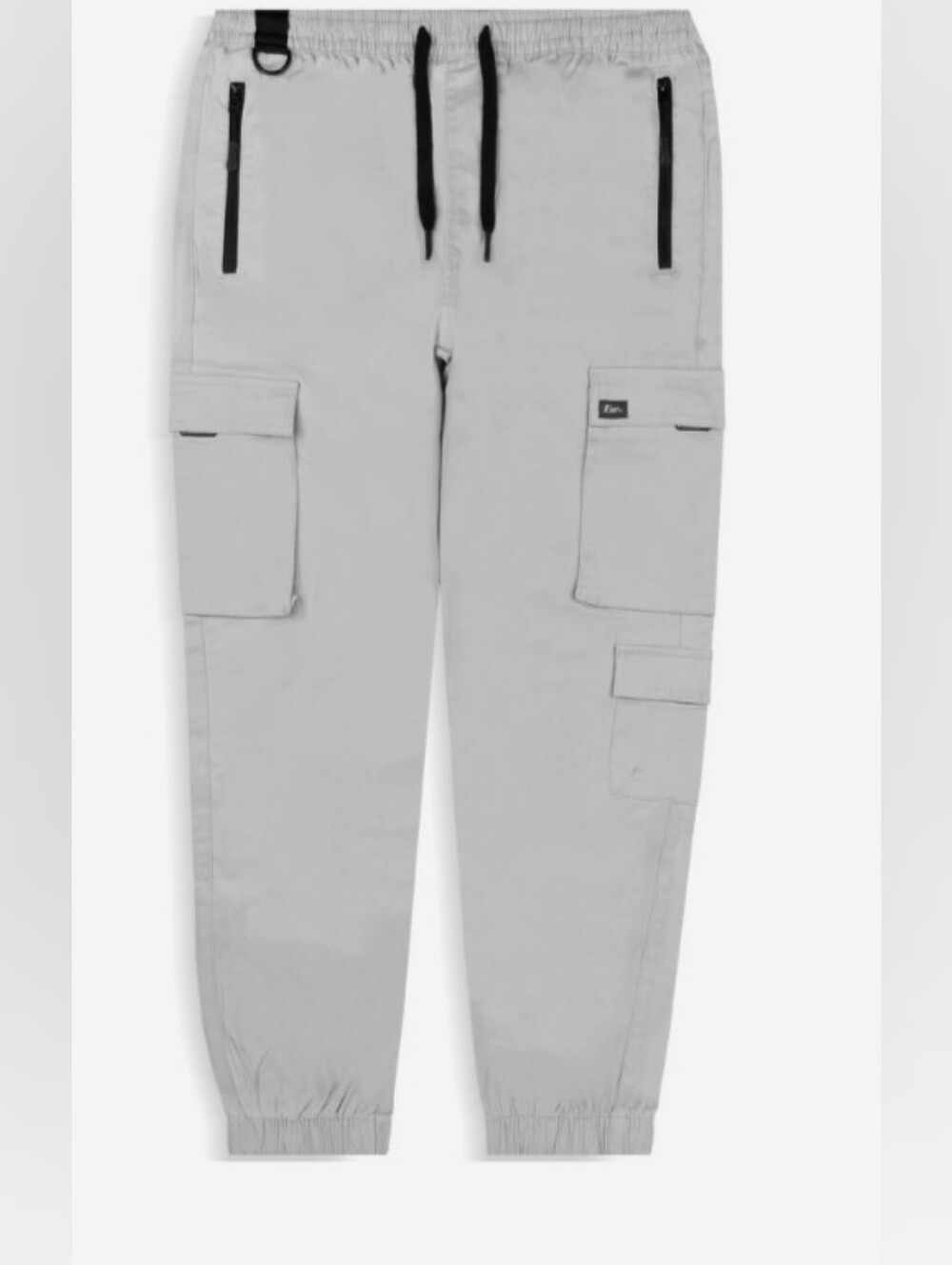 Twill Light Gray Cargo Jogger Pants with Utility Pockets